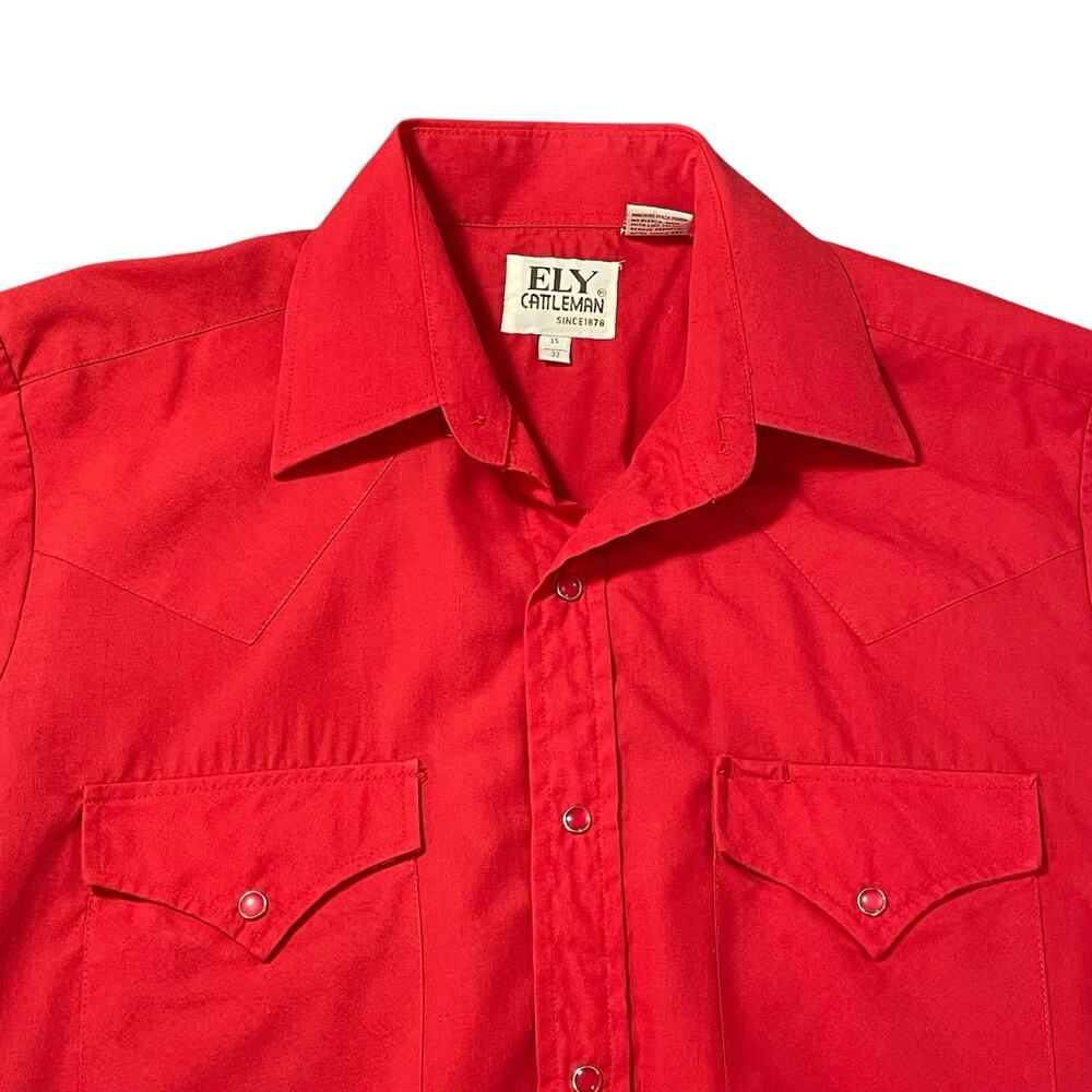 Vintage Ely Cattleman Pearl Snap Shirt Men's‎ 15/33 (Fits Medium) Red 1990s